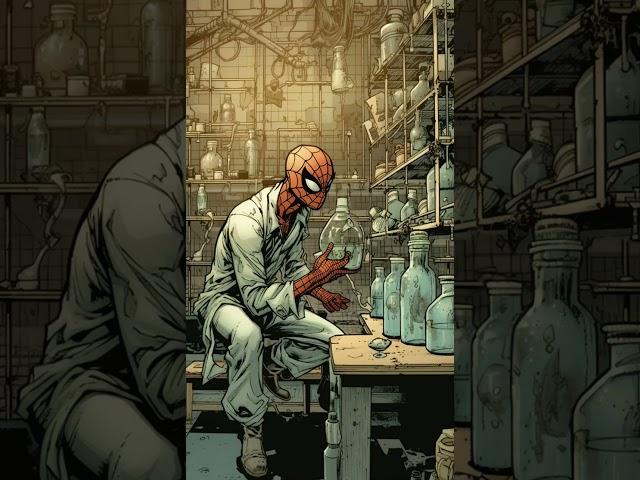 Marvel Comics / Spider Man as a scientist conducting experiments in a lab