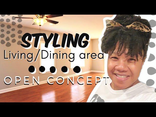 How to Arrange Open Concept Living/Dining room - Before & After| gray sectional couch decor