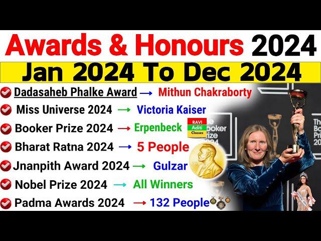 Awards and Honours 2024 Current Affairs | Important Awards January to December 2024 | Current Update