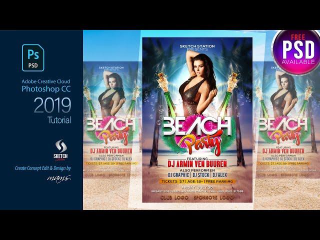 Beach Party Event Flyer Design Template in Photoshop CC | Sketch Station | Free Download PSD