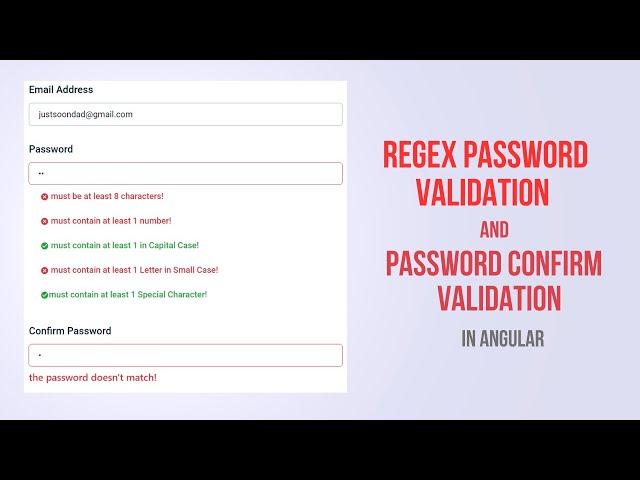 Password confirm validation | strength validation | special characters (regex) validation in angular