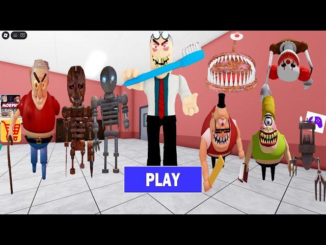Escape Bob the Dentist! SCARY OBBY - All 7 Morphs Unlocked: Grandpa, Wilson, Mr Nightmare, Lorissa