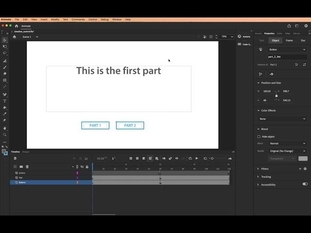 Adobe Animate: Timeline Control with Buttons and Code Snippets