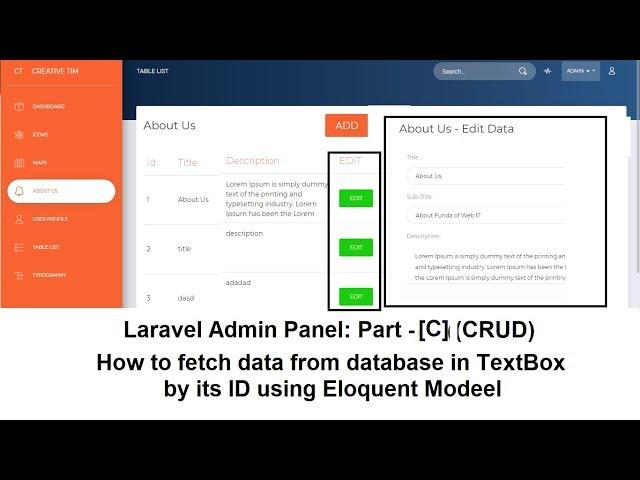 Laravel-5.8:Admin (Part-8 [C])CRUD: how to Edit/fetch data by id using Eloquent in Laravel