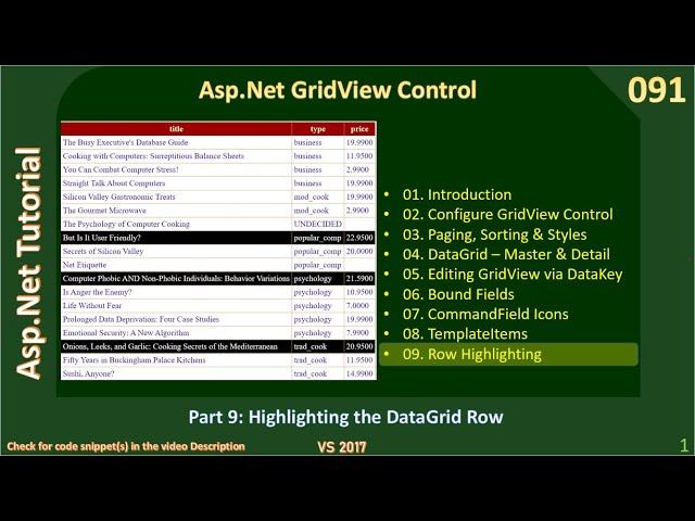 Asp Net GridView | Part 9 - GridView Row Highlight | Asp Net Tutorial #91