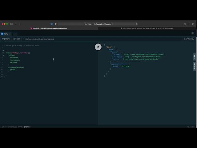 Menu service GraphQL playground