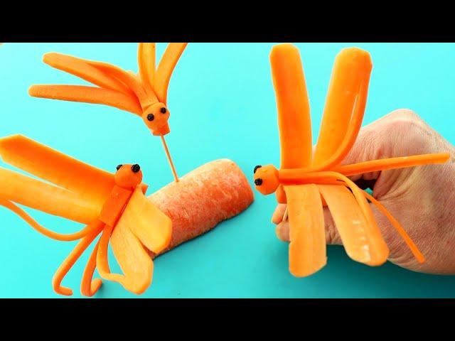 Handmade Carrot Dragonfly | Vegetable Carving Garnish | Food Decoration | Party Garnishing