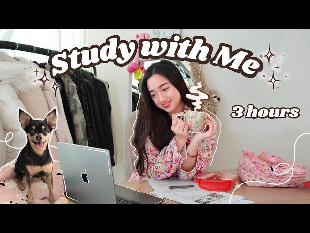 3 HOUR Study with Me at Home in my PJs  | QnA during 10 min breaks + Background noise + Calm Piano