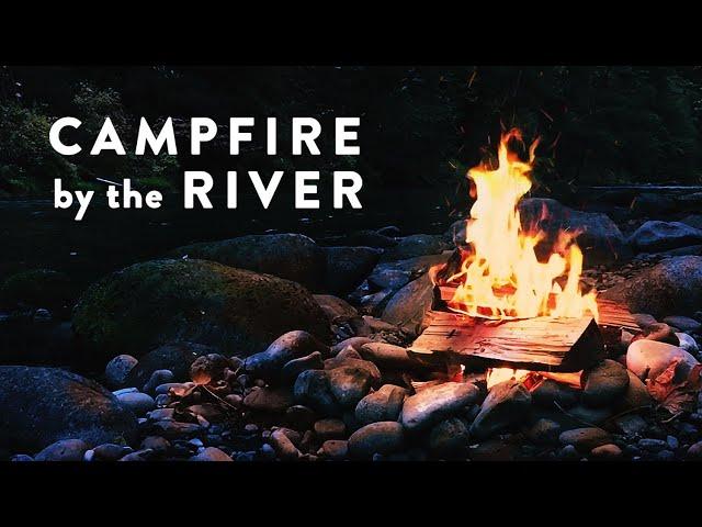 Campfire by the River at Night Ambience | 8 Hours Crackling Fire, Crickets, Ambient Nature Sounds