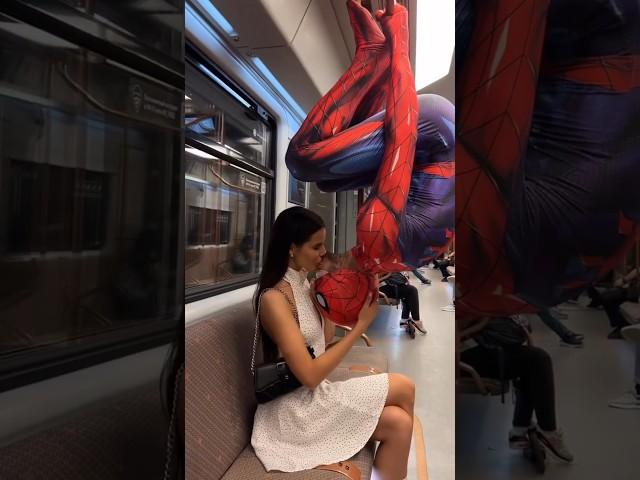 Spider-Man kiss random girl on subway  #shorts #spiderman #kiss