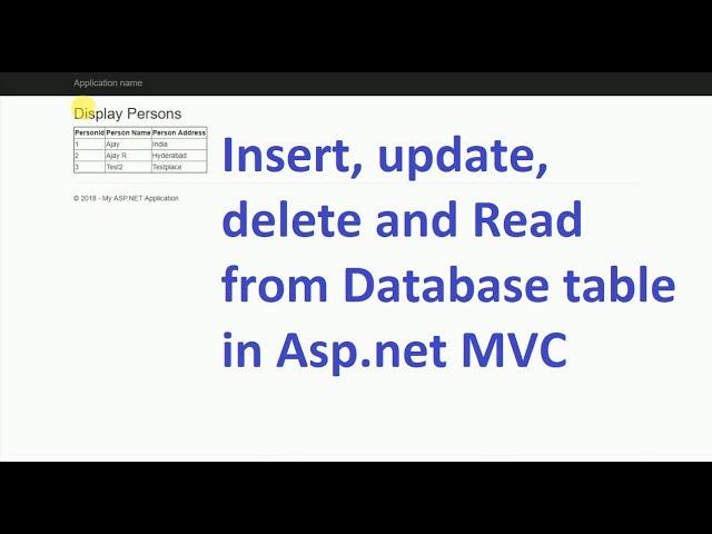 Asp net MVC Insert, update, delete and Read from Database table