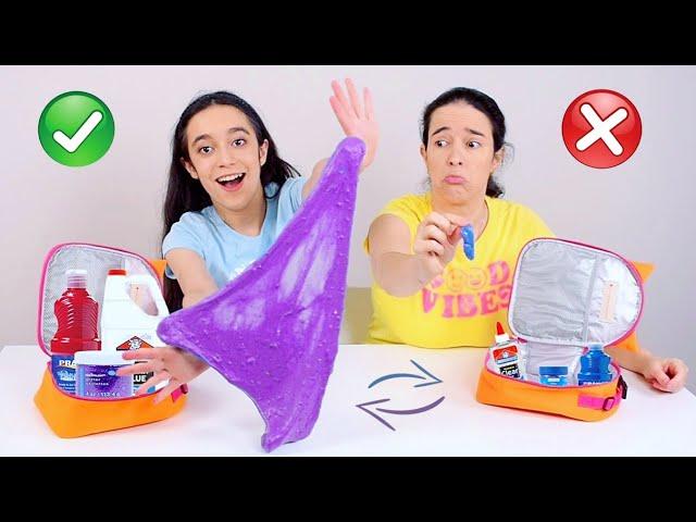 DESAFIO MUITO VS POUCO DE CLEAR SLIME  Troca de Lancheiras de Ingredientes com a Mamãe Fabi