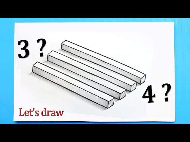 How to draw a simple 3D optical illusion trick art. How many are there 3 or 4?