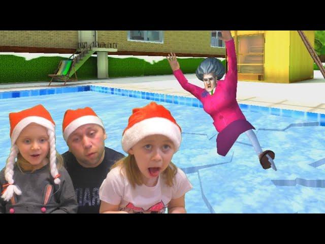 Новогодний уровень Scary Teacher 3D! Прохождение уровня на катке! Christmas Shenanigans прохождение.