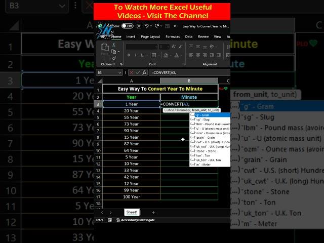 Learn to Convert Years to Minutes in Excel Quickly!  Excel Tutoring #shorts