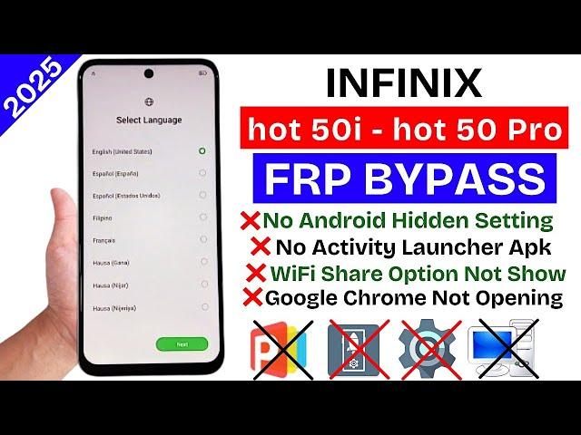 Infinix Hot 50i | Hot 50 Pro Frp Bypass Android 14 Without Pc -2025 WiFi Share Option Not Available