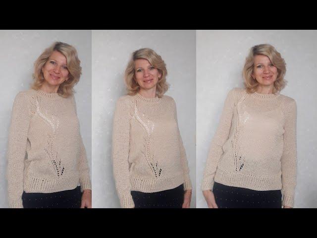 Базовый джемпер спицами с ажурным узором./Подробный МК