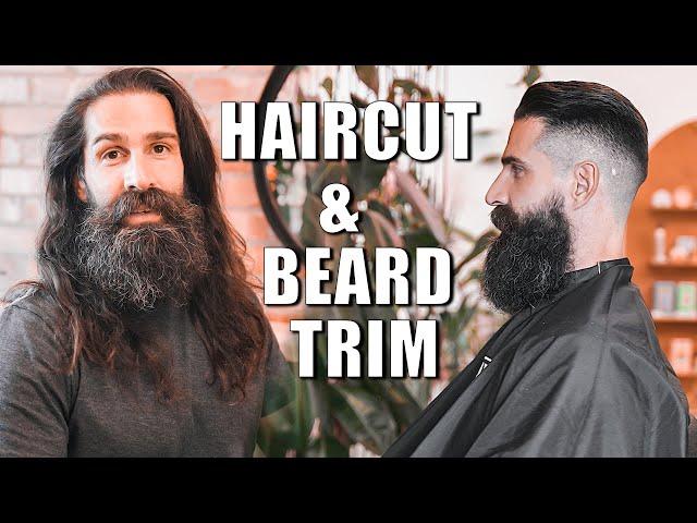 Haircut and Beard Trim After Three Years #haircut #longhair #fade #beard #menshair #barber