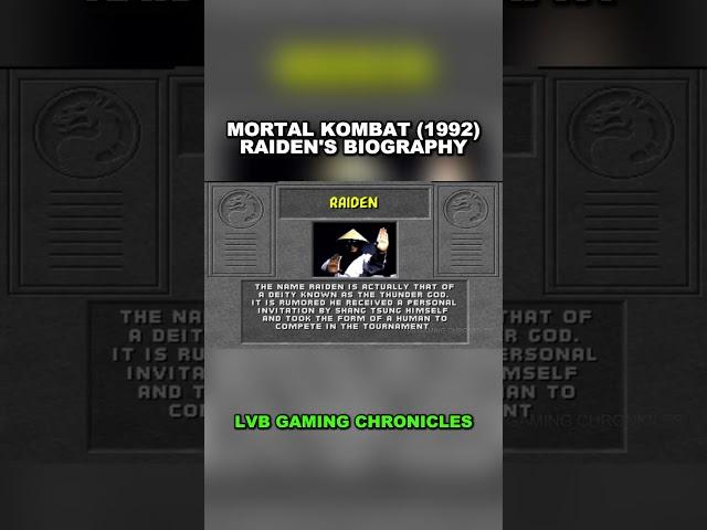 Raiden's Biography in Mortal Kombat 1992