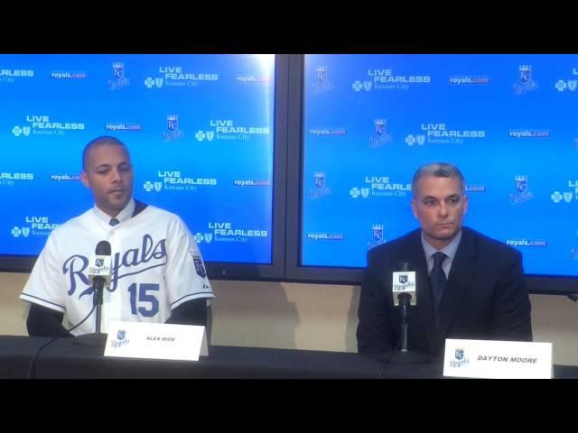 Royals general manager Dayton Moore introduces outfielder Alex Rios