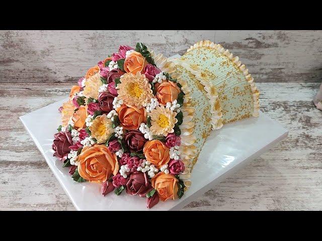 BOUQUET cake! Assembling and decorating a 3D BOUQUET cake with  Italian meringue cream!