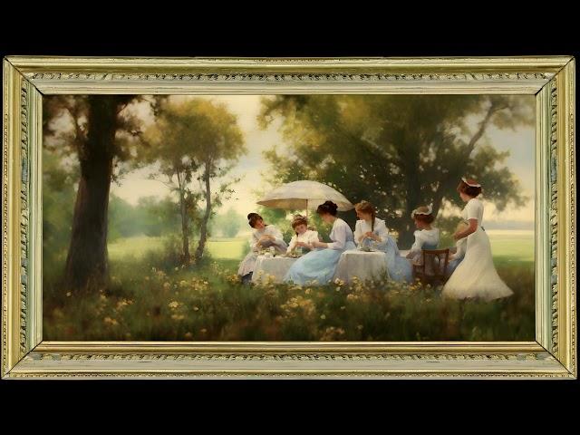 Floral Garden Picnic in Springtime, Vintage Realistic Oil Painting | Framed Art TV