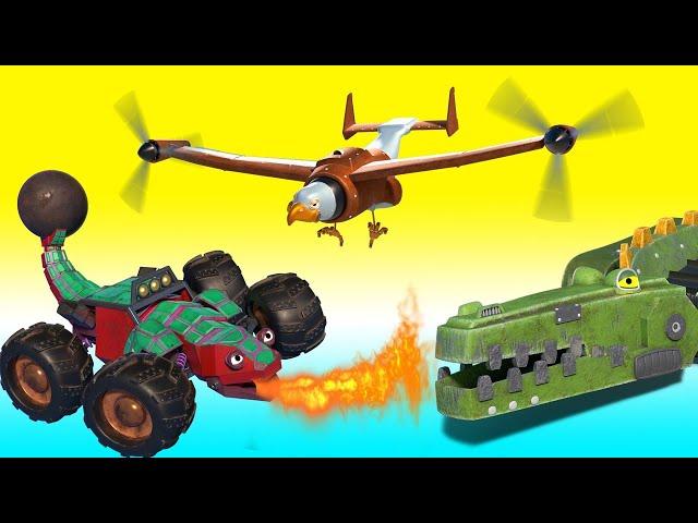 BEST OF ANIMAL & TRUCK CARTOON ! crocodile, elephant, eagle, plane, bulldozer, firetruck - Animacars