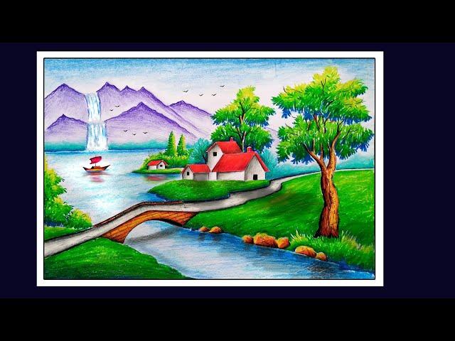 Beautiful Oilpastel Scenery Drawing || Oilpastel Scenery Drawing with Polo Oilpastel Colour