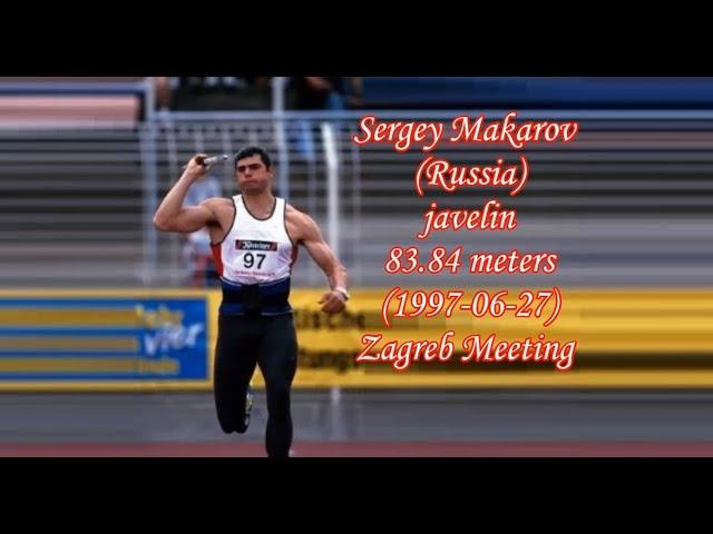 Sergey Makarov (Russia) javelin 83.84 meters (1997-06-27) Zagreb Meeting