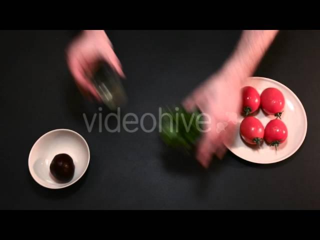 Tomato, Spinach, Beets, Seeds on the Black Desk
