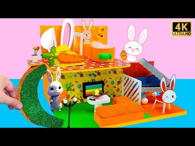 How To Make Cute Bunny House with 4 Cute Room from Cardboard  DIY Miniature House