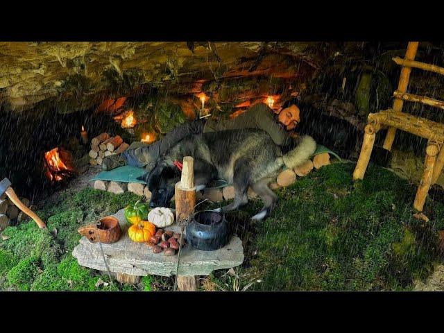 15 Days SOLO SURVIVAL CAMPING In RAIN - Building Warm BUSHCRAFT SHELTERS with FIREPLACE. Full Video