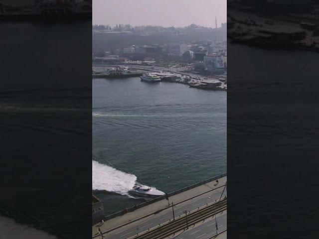 Istanbul Galata Bridge – Boats & Cars Crossing Galata Bridge in Turkey