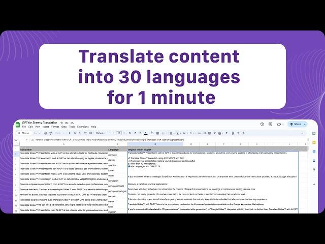 How to use ChatGPT in Google Sheets to Translate content into 30 languages just for 1 minute