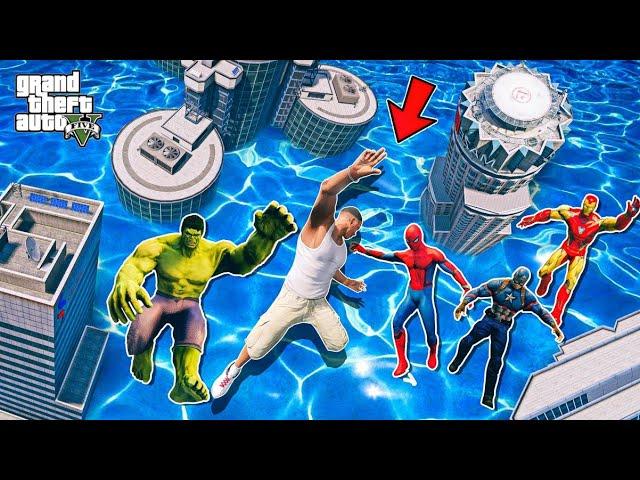 Franklin Fighting surviving Tsunami and Rescue Avengers GTA5 (Hindi) | A.K GAME WORLD