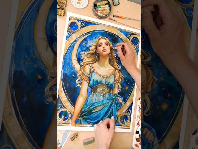 Painting a Greek Art Nouveau Moon Goddess (psst... prints & original are available! )