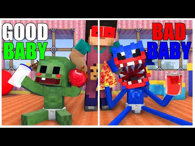 Minecraft Mobs : GOOD BABY VS BAD BABY ZOMBIE AND HUGGY Minecraft Animation