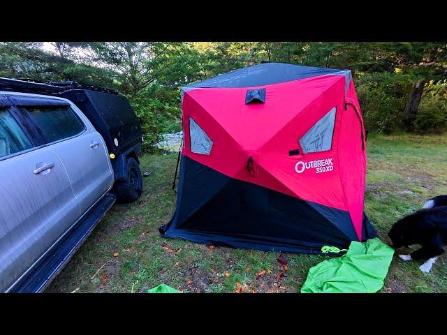 Camping In Ice Fishing Tent In Rain Storm