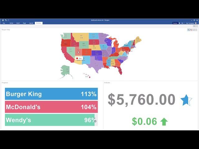 WinForms Dashboards: Sales Dashboard with Map [Shot on v2018]