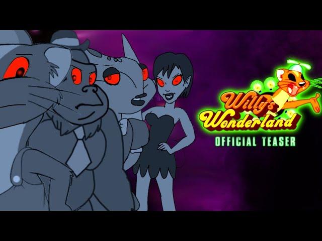 The Five Nights at Freddy's movie cover with willy's Wonderland but its animated