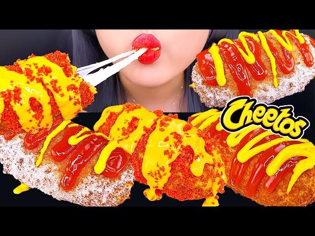 ASMR HOT CHEETOS MOZZARELLA CORN DOGS Crunchy Eating Sounds (Mukbang) ASMR Phan