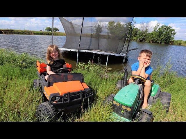 Using tractors on the farm to play in the water | Tractors for kids