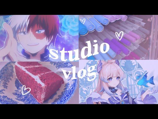 Studio Vlog [ft. making stickers, watching anime, playing genshin & new art supplies]