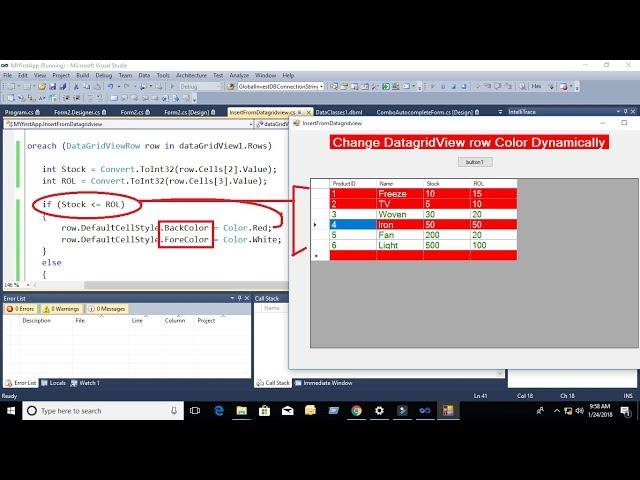 how to change datagridview row color based condition in c# with source code dynamically.