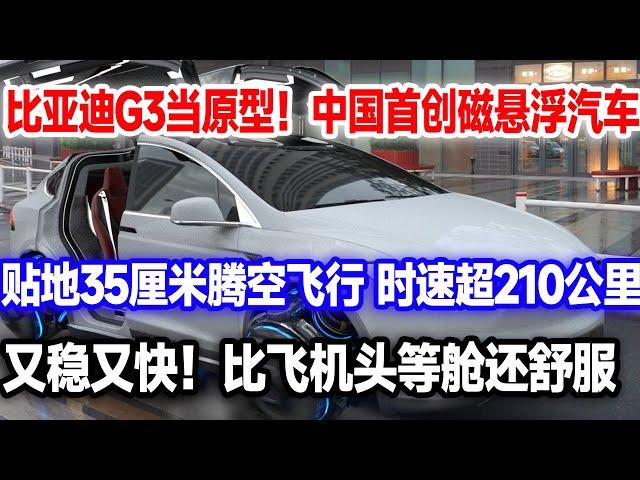 比亚迪车为原型，中国首创磁悬浮汽车。贴地35厘米腾空飞行，时速超210km。又稳又快，一杯水都撒不下去