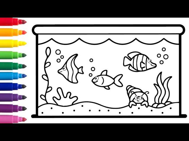 Fish tank aquarium drawing and coloring for kids and toddlers #203