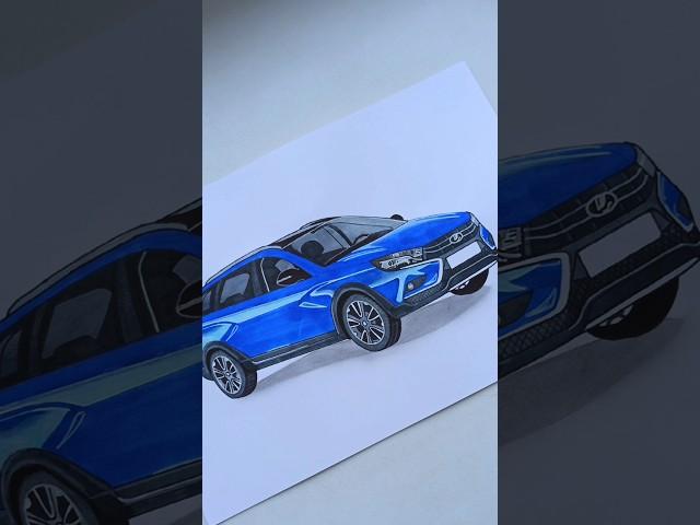 Lada Vesta какую машину рисовать следующий раз! #art #cardrawing #lada #mercedes #bmw #cocomelon