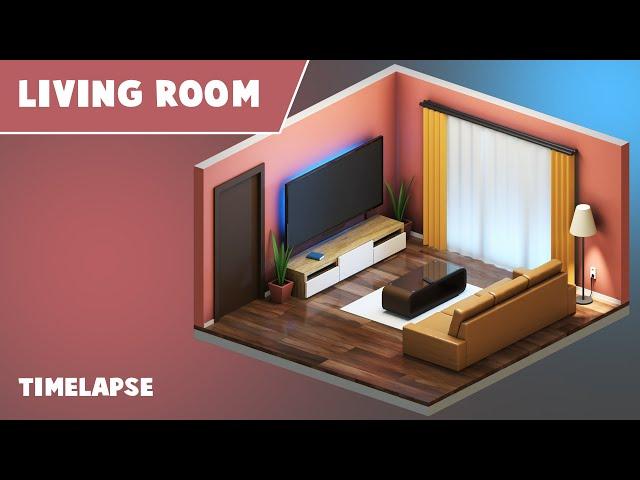 Isometric Living Room - 3ds max Timelapse