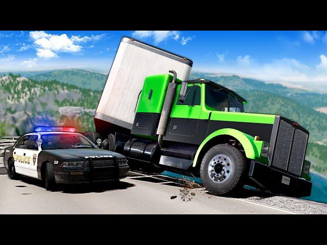 POLICE CHASE SEMI TRUCK ON CLIFF EDGE! (BeamNG)