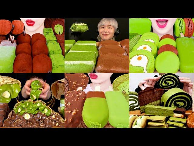 Chocolate Matcha Desserts Mukbang Compilation || ASMR 2× Speed Eating Show